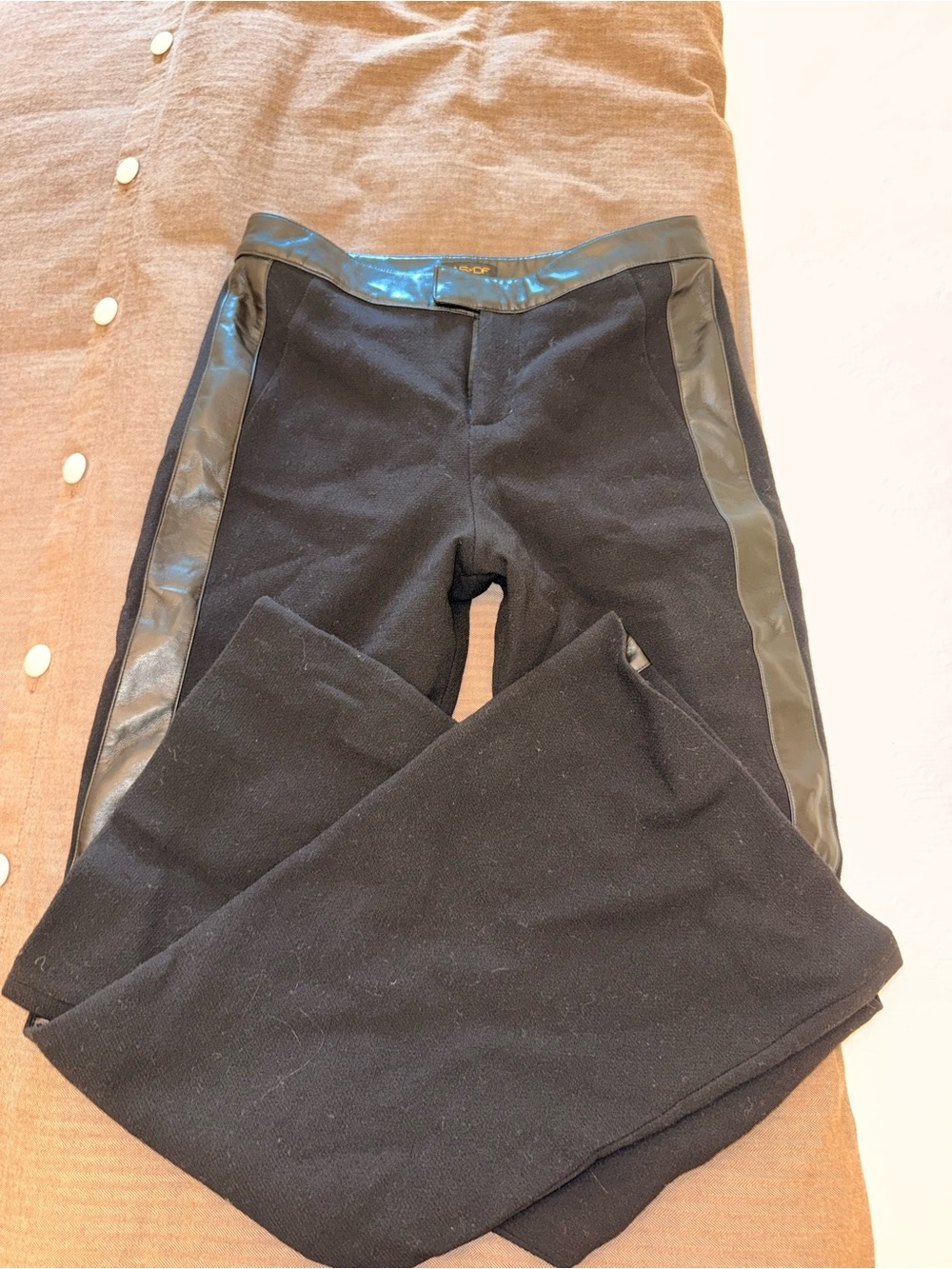 Women’s Rory Black Tuxedo Pant with Faux Leather Side Panels